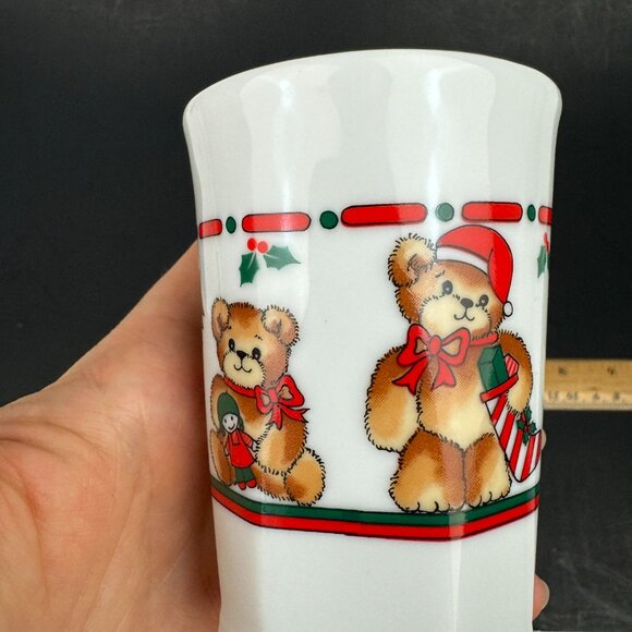 Vtg Hallmark Ceramic Bathroom Cup Teddy Bear Christmas Theme Replacement 5fl oz - Picture 9 of 10